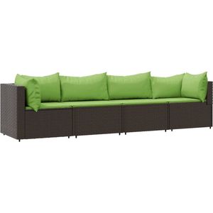 VidaXL 4-Delige Loungeset met Kussens - Poly Rattan Bruin