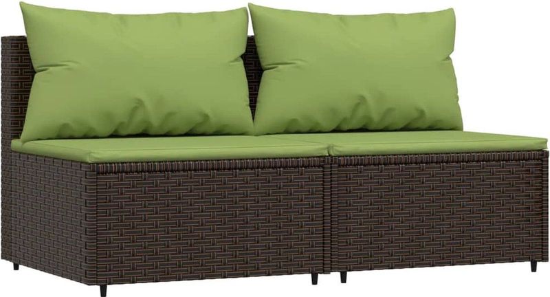 vidaXL Garten-Mittelsofas mit Kissen 2 Stk. Braun Poly Rattan