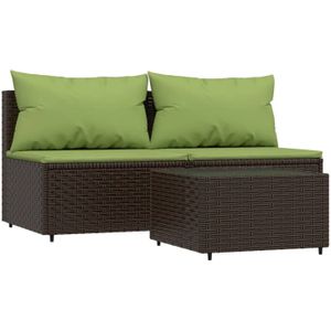 VidaXL 3-Delige Loungeset met Kussens - Poly Rattan Bruin