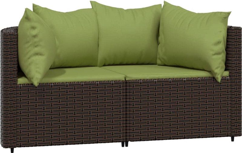 vidaXL Garten-Ecksofas mit Kissen 2 Stk. Braun Poly Rattan