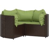 vidaXL 4-delige Loungeset met kussens poly rattan bruin