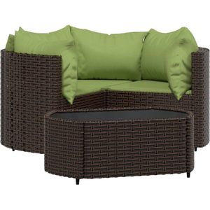 vidaXL 4-delige Loungeset met kussens poly rattan bruin