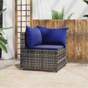 vidaXL - Tuinhoekbank - Grijs - Poly Rattan - Met Kussens