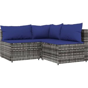 VidaXL Loungeset 3-delig met Kussens - Poly Rattan Grijs