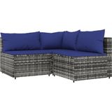 vidaXL 4-delige Loungeset met kussens poly rattan grijs