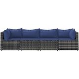 VidaXL 4-Delige Loungeset met Kussens - Poly Rattan Grijs