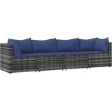 VidaXL 4-Delige Loungeset met Kussens - Poly Rattan Grijs