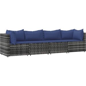 VidaXL 4-Delige Loungeset met Kussens - Poly Rattan Grijs