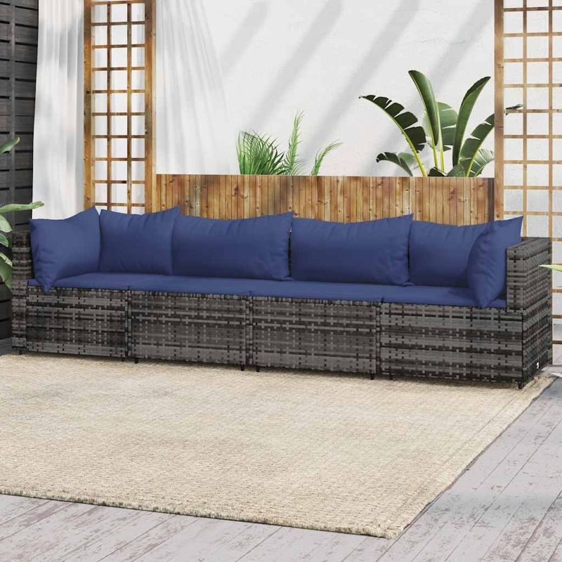 4-tlg. Garten-Lounge-Set mit Kissen Grau Poly Rattan Vidaxl
