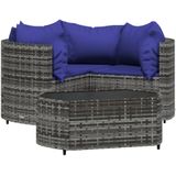 vidaXL 4-delige Loungeset met kussens poly rattan grijs