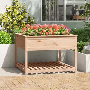 vidaXL - Plantenbak - met - schap - 111,5x111,5x81 - cm - massief - grenenhout