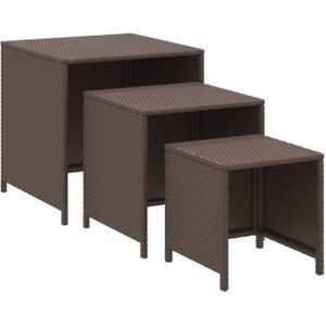 vidaXL Tafeltjesset 3 st poly rattan bruin