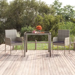 vidaXL - Tuintafel - Grijs - Poly Rattan - Glazen Blad