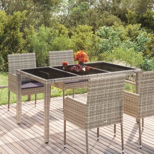 vidaXL - Tuintafel - Grijs - Poly Rattan - Glazen Blad