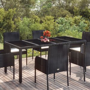 Tuinmeubel - Tafel - Glas - Poly Rattan - Waterbestendig