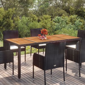 Gartentisch mit Holzplatte Schwarz 190x90x75 cm Poly Rattan Vidaxl