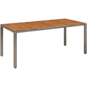 Tuintafel met houten blad 190x90x75 cm poly rattan grijs