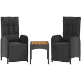 vidaXL Garten-Relaxstühle 2 Stk. mit Tisch Schwarz Poly Rattan
