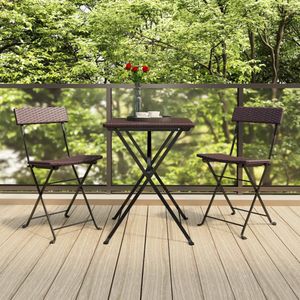VidaXL 3-Delige Bistroset Inklapbaar Poly Rattan Bruin