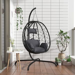 vidaXL - Hangstoel - Antracietkleurig - Poly Rattan - Staal