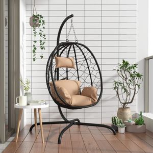 vidaXL Hangstoel - Taupe - Poly Rattan - Staal