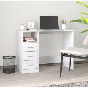 VidaXL Bureau met Lades 102x50x76 cm - Bewerkt Hout Hoogglans Wit