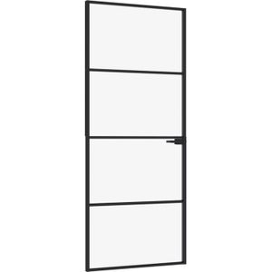 vidaXL-Binnendeur-83x201,5-cm-gehard-glas-en-aluminium-smal-zwart