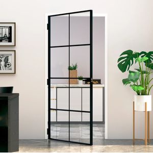 vidaXL Innentür Schwarz 93x201,5 cm Hartglas & Aluminium Schlank