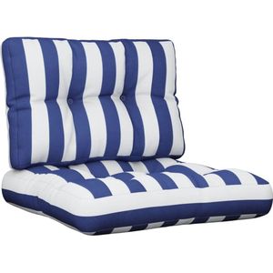 vidaXL Palletkussens 2 st stof gestreept wit en blauw