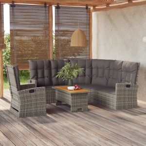 VidaXL 3-Delige Loungeset met Kussens - Poly Rattan Grijs