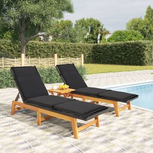 vidaXL - Ligbedden - 2 - st - met - kussens - poly - rattan - en - massief - acaciahout