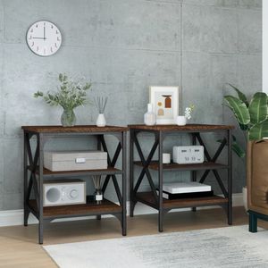 vidaXL - Bijzettafels - 2 - st - 40x42x50 - cm - bewerkt - hout - bruin - eikenkleur