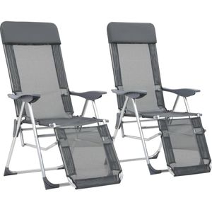 Campingstoel - Grijs - Textileen en Aluminium - Verstelbare Rugleuning