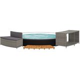 vidaXL Hottub-ombouw poly rattan massief acaciahout grijs