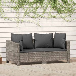 vidaXL 2-tlg. Garten-Lounge-Set mit Kissen Grau Poly Rattan