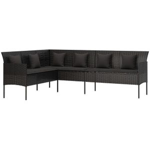vidaXL Loungesofa Gartensofa in L-Form mit Kissen Schwarz Poly Rattan, 1 Teile