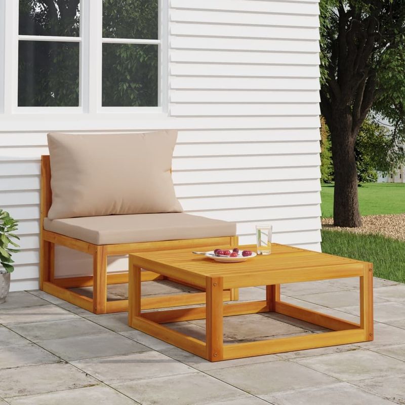 vidaXL 2-tlg. Garten-Sofa-Set mit Kissen Massivholz Akazie