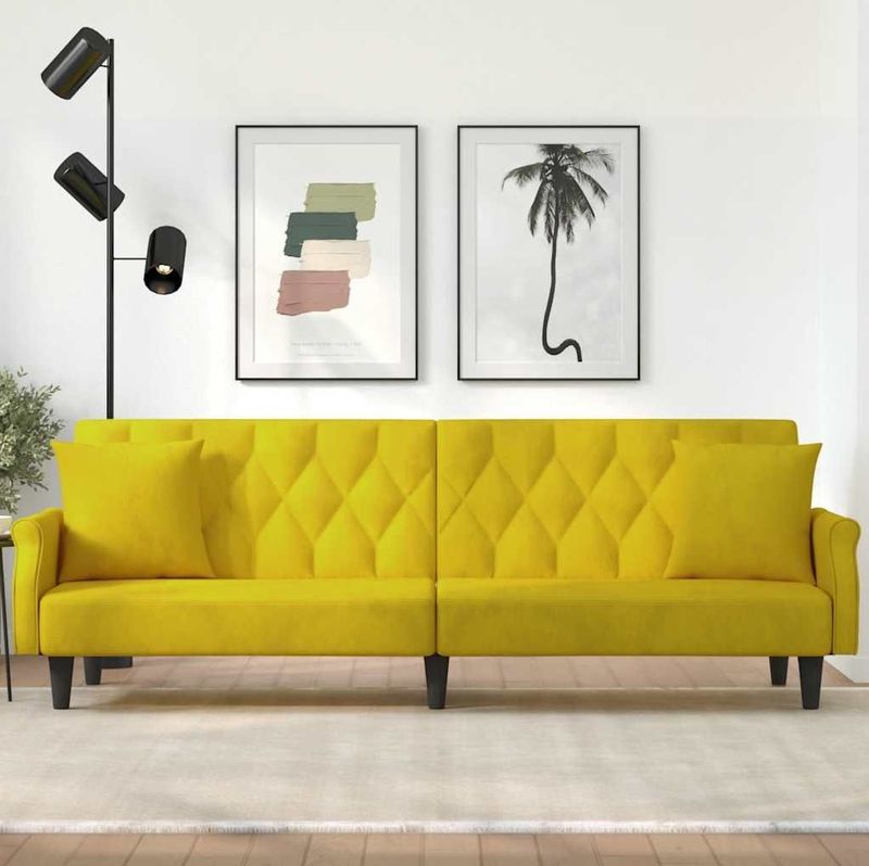 Schlafsofa mit Armlehnen Gelb Samt Vidaxl