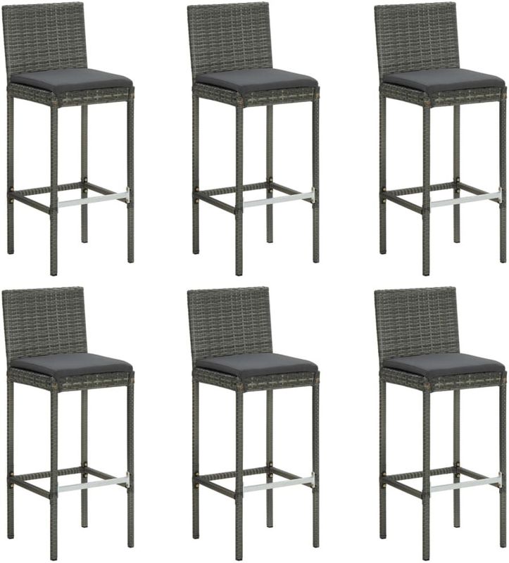 vidaXL Barhocker mit Kissen 6 Stk. Grau Poly Rattan