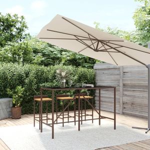 vidaXL - Bartafel - Bruin - Poly Rattan - Glazen Blad