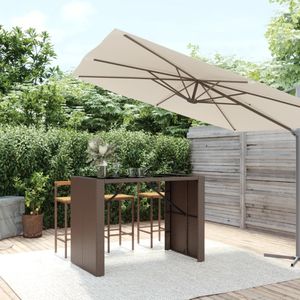 vidaXL - Bartafel - met - glazen - blad - 145x80x110 - cm - poly - rattan - bruin