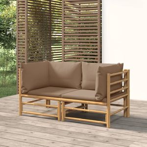 vidaXL - Tuinhoekbank - Taupe - Bamboe - Inclusief Kussens - 2 Stuks
