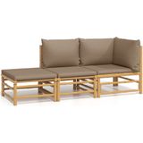 3-tlg. Garten-Lounge-Set mit Taupe Kissen Bambus Vidaxl