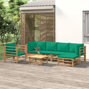 vidaXL - Loungeset - Groen - Bamboe - 7-delige Set met Kussens