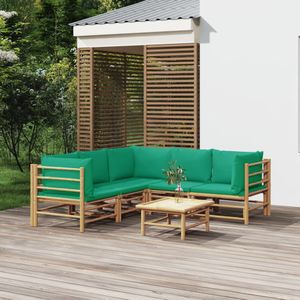 vidaXL - Loungeset - Bamboe - Groen - 6-delige Set met Kussens