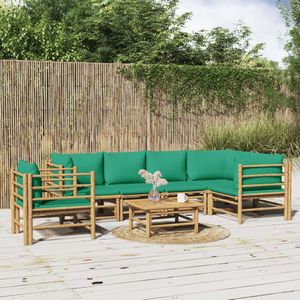 vidaXL - Loungeset - Groen - Bamboe - 7-delig met Kussens