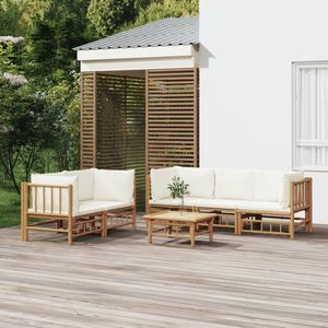 vidaXL 6-delige Loungeset met kussens bamboe crèmewit