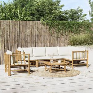 Vidaxl - 7-tlg. Garten-Lounge-Set mit Cremeweißen Kissen Bambus