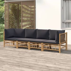 vidaXL - 4-delige - Loungeset - met - kussens - bamboe - donkergrijs