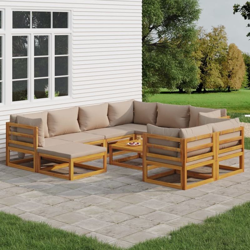 Vidaxl - 10-tlg. Garten-Lounge-Set mit Taupe Kissen Massivholz
